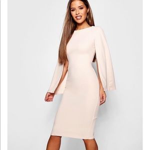 Petite Cape Sleeve Midi Dress - NUDE